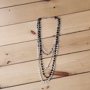Layered Black and White Beaded Necklace